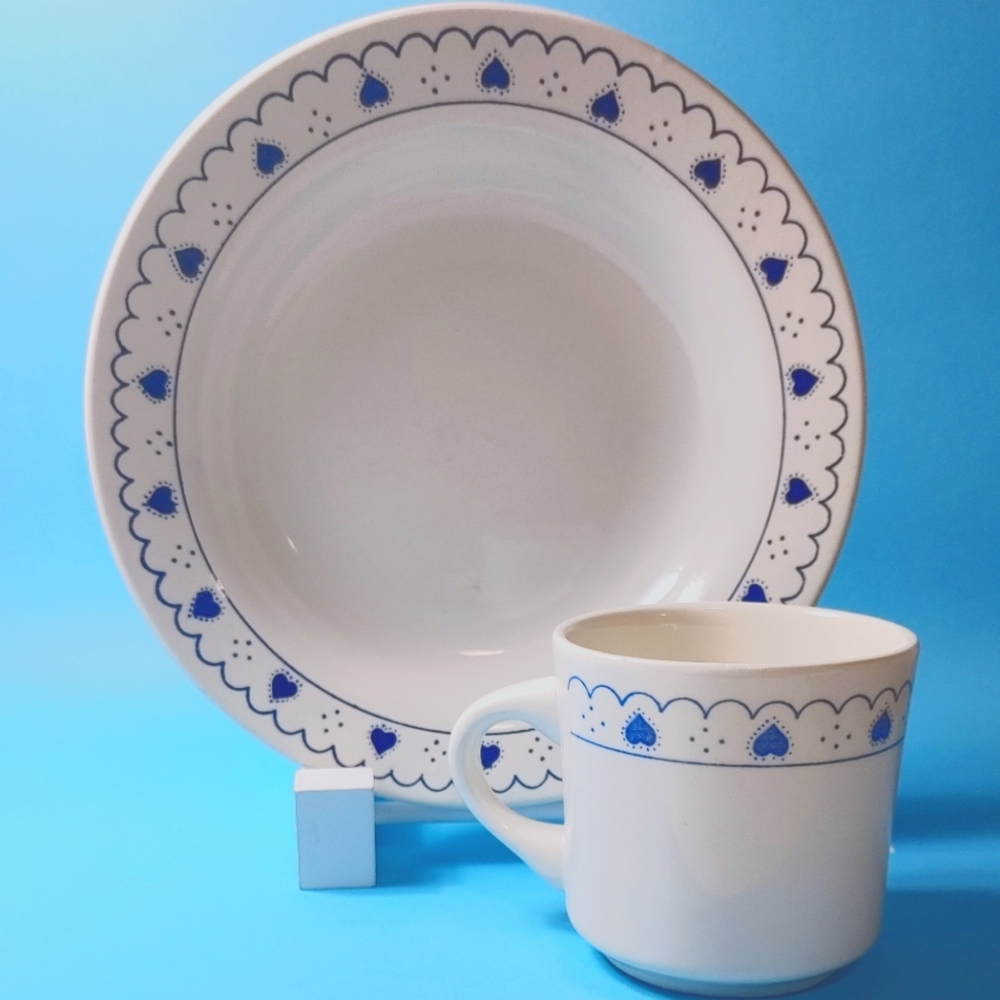 Vintage Blue Hearts Mug & Bowl